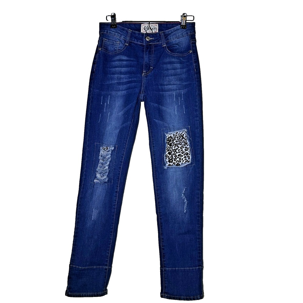 L & B Lucky & Blessed‎ Jeans Womens Size 4 Leopard Distressed Stretch Skinny